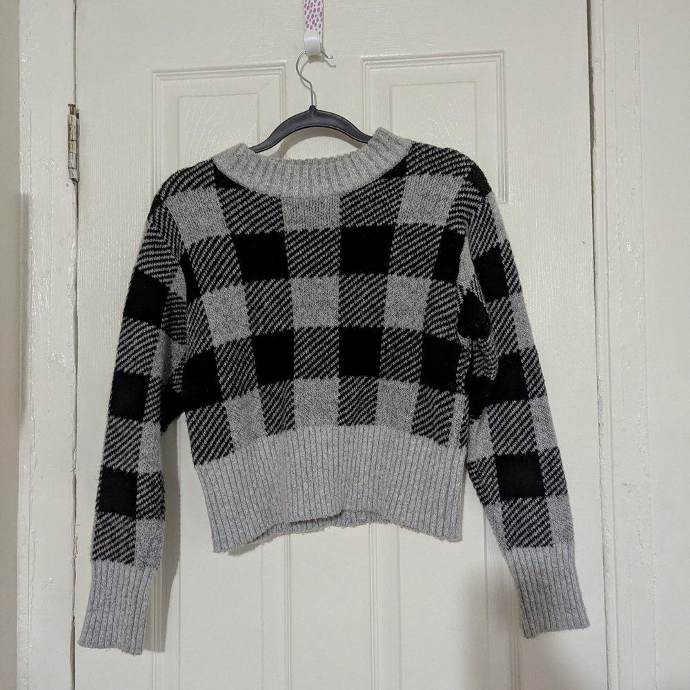 Gray and Black Checkered Women's Sweater